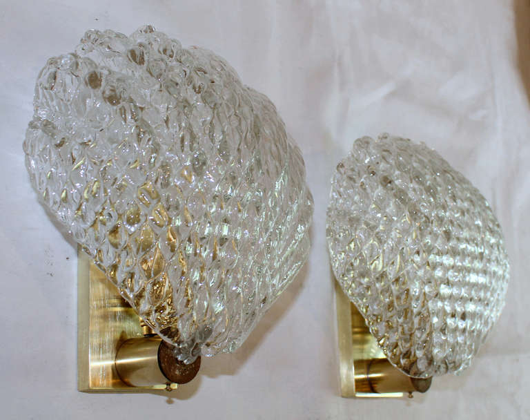 Pair of Murano Italian Glass Clam Sconces 4