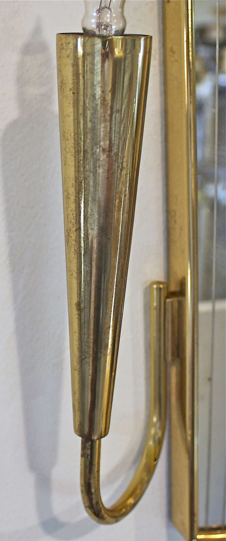Pair of Brass Mirrored Wall Sconces Gio Ponti Style 3