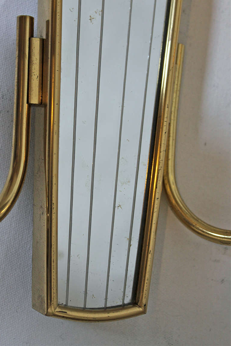 Mid-20th Century Pair of Brass Mirrored Wall Sconces Gio Ponti Style
