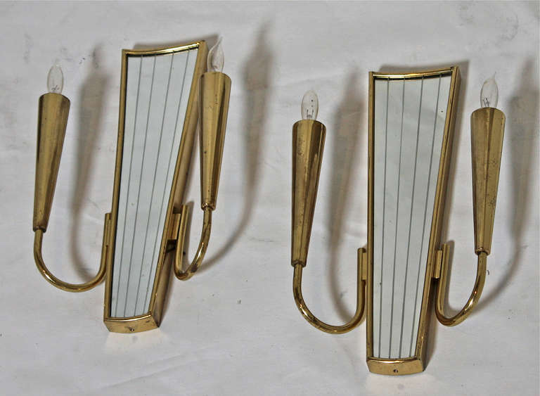 Pair of Brass Mirrored Wall Sconces Gio Ponti Style 2