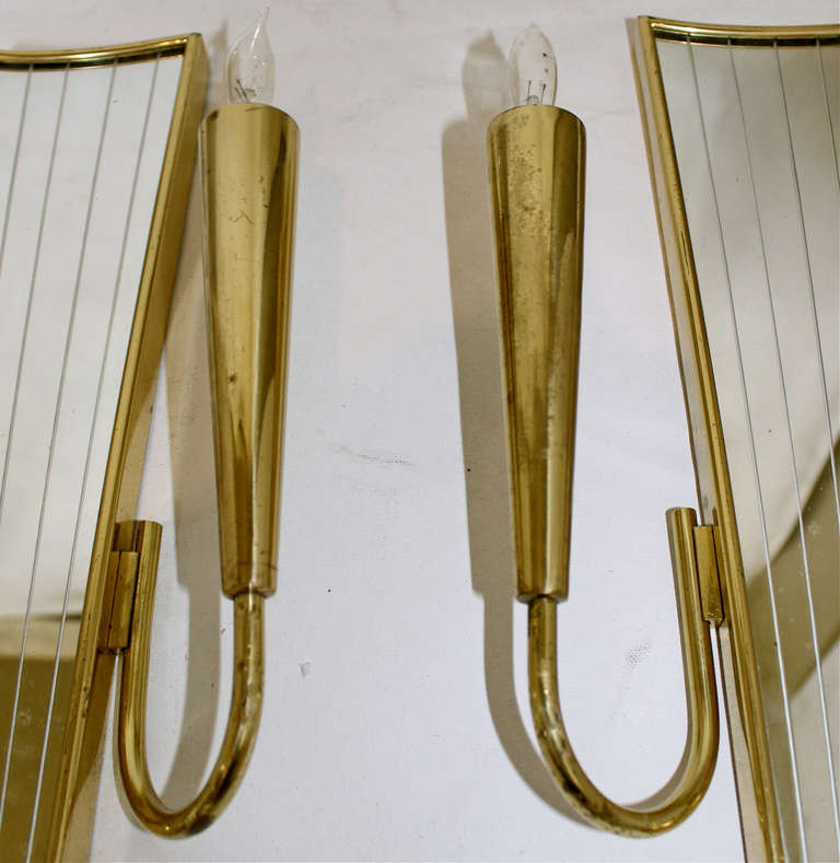 Pair of Brass Mirrored Wall Sconces Gio Ponti Style 1