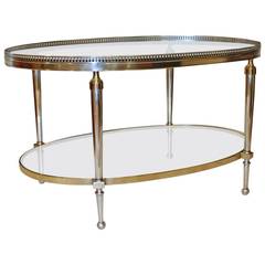 French Silver and Brass Oval Cocktail Coffee Table
