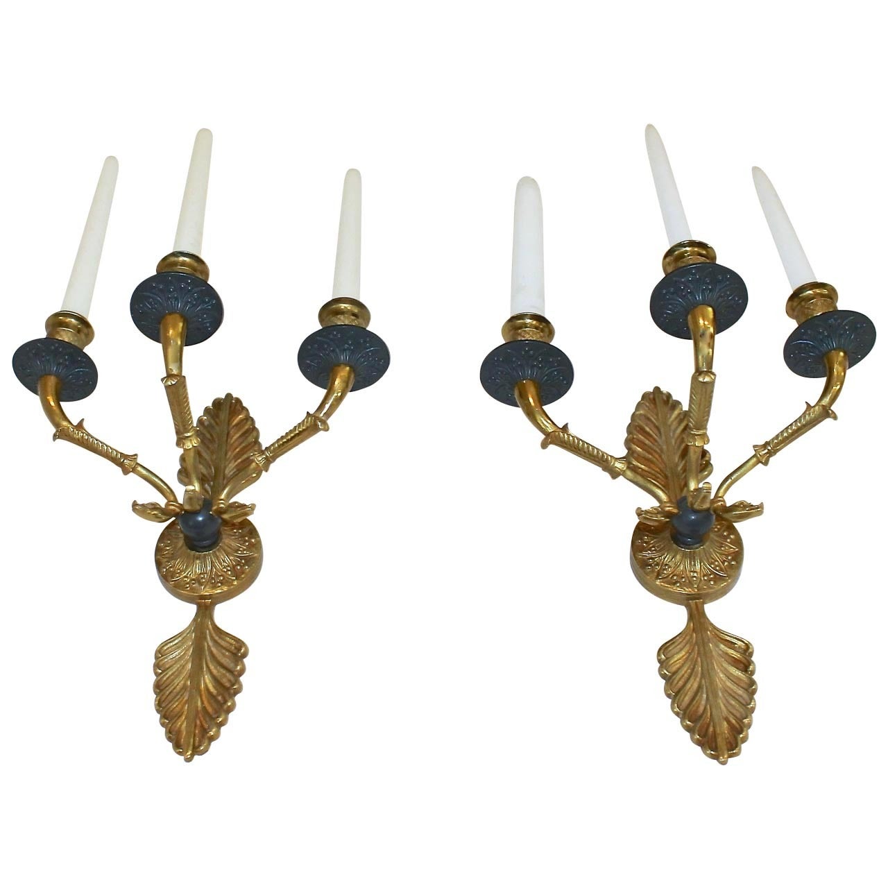 Pair of French Empire Style Doré Wall Sconces For Sale