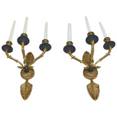 Pair of French Empire Style Doré Wall Sconces