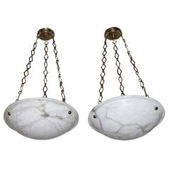 Pair of Directoire Style French Alabaster Chandelier Pendant Lights