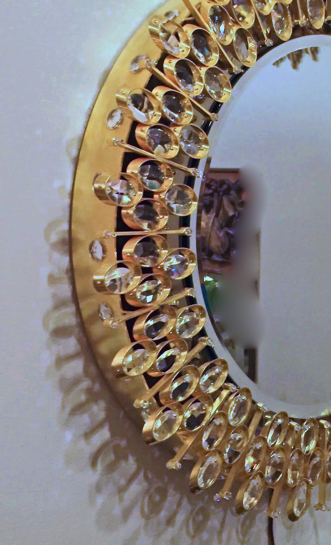 Lobmeyr Round Crystal and Gold Plated Illuminated Wall Mirror 2