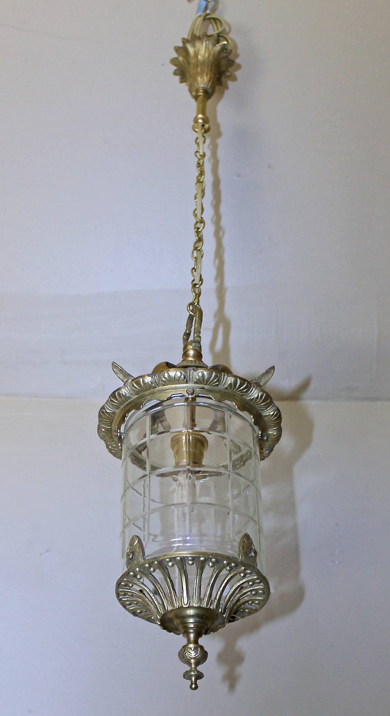 Brass Diminutive French Hall Lantern Pendant