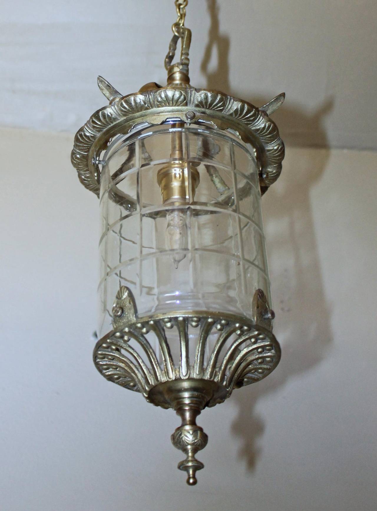 Diminutive French Hall Lantern Pendant In Excellent Condition In Palm Springs, CA