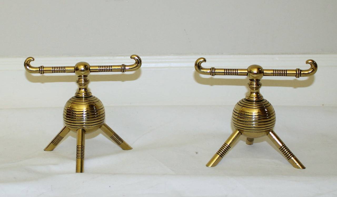 19th Century Pair Christopher Dresser Brass Aesthetic Movement Period Andirons For Sale