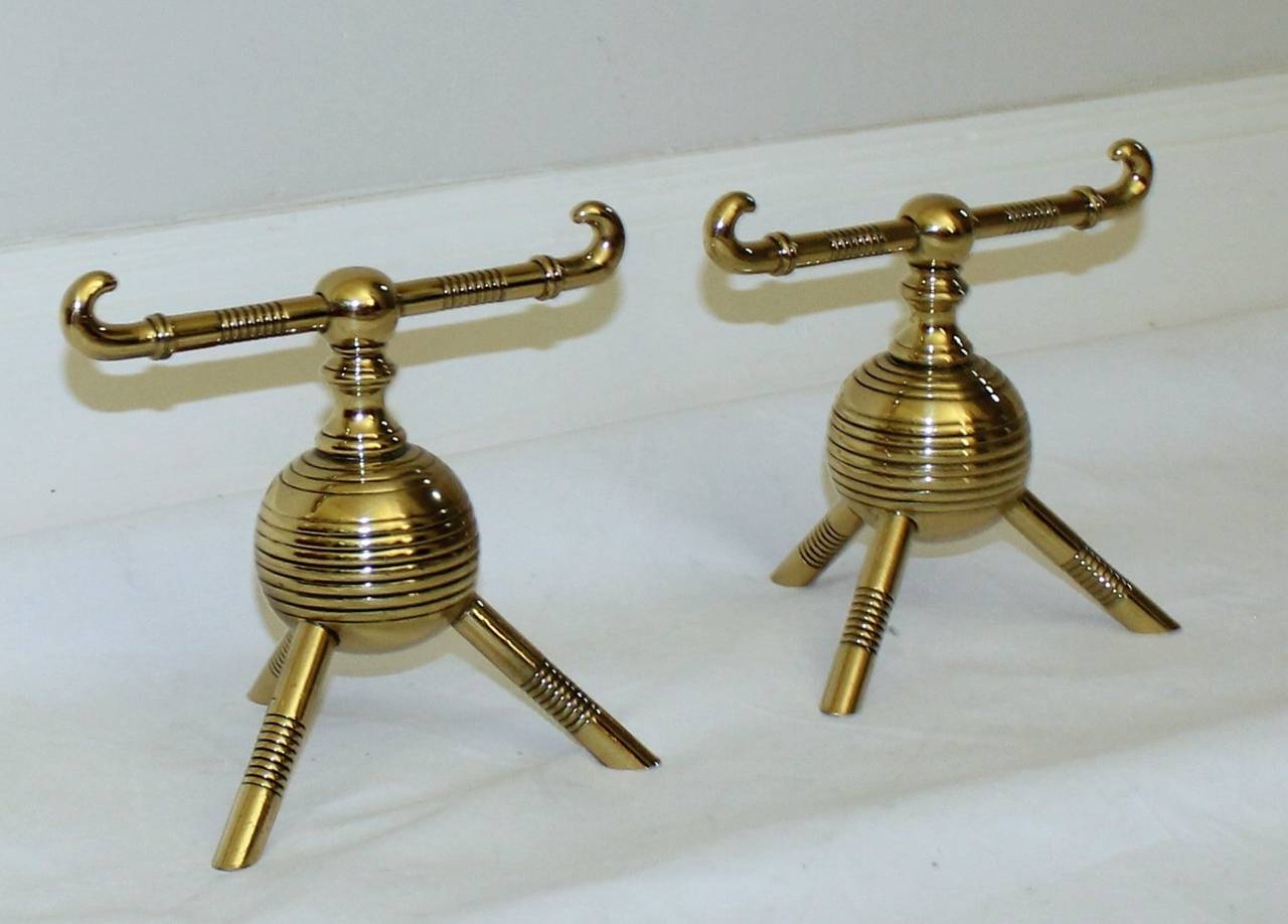 Pair Christopher Dresser Brass Aesthetic Movement Period Andirons For Sale 1