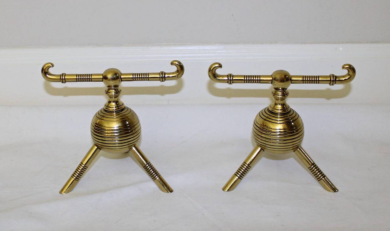 Pair Christopher Dresser Brass Aesthetic Movement Period Andirons For Sale 3
