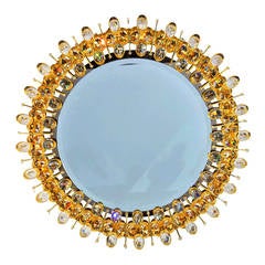 Vintage Lobmeyr Round Crystal and Gold Plated Illuminated Wall Mirror