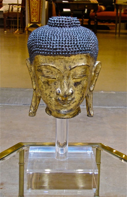 Rare Burmese Gilt Dry Lacquer Buddha Head