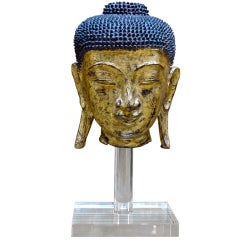 Rare Burmese Gilt Dry Lacquer Buddha Head