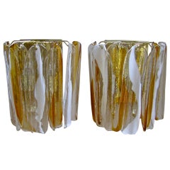 Pair Mazzega Murano Italian Glass Wall Sconces