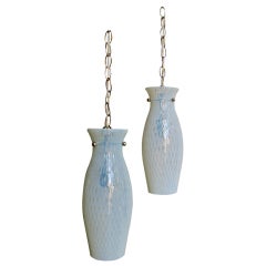 Pair of Italian Opalescent Glass Hanging Pendant Lights