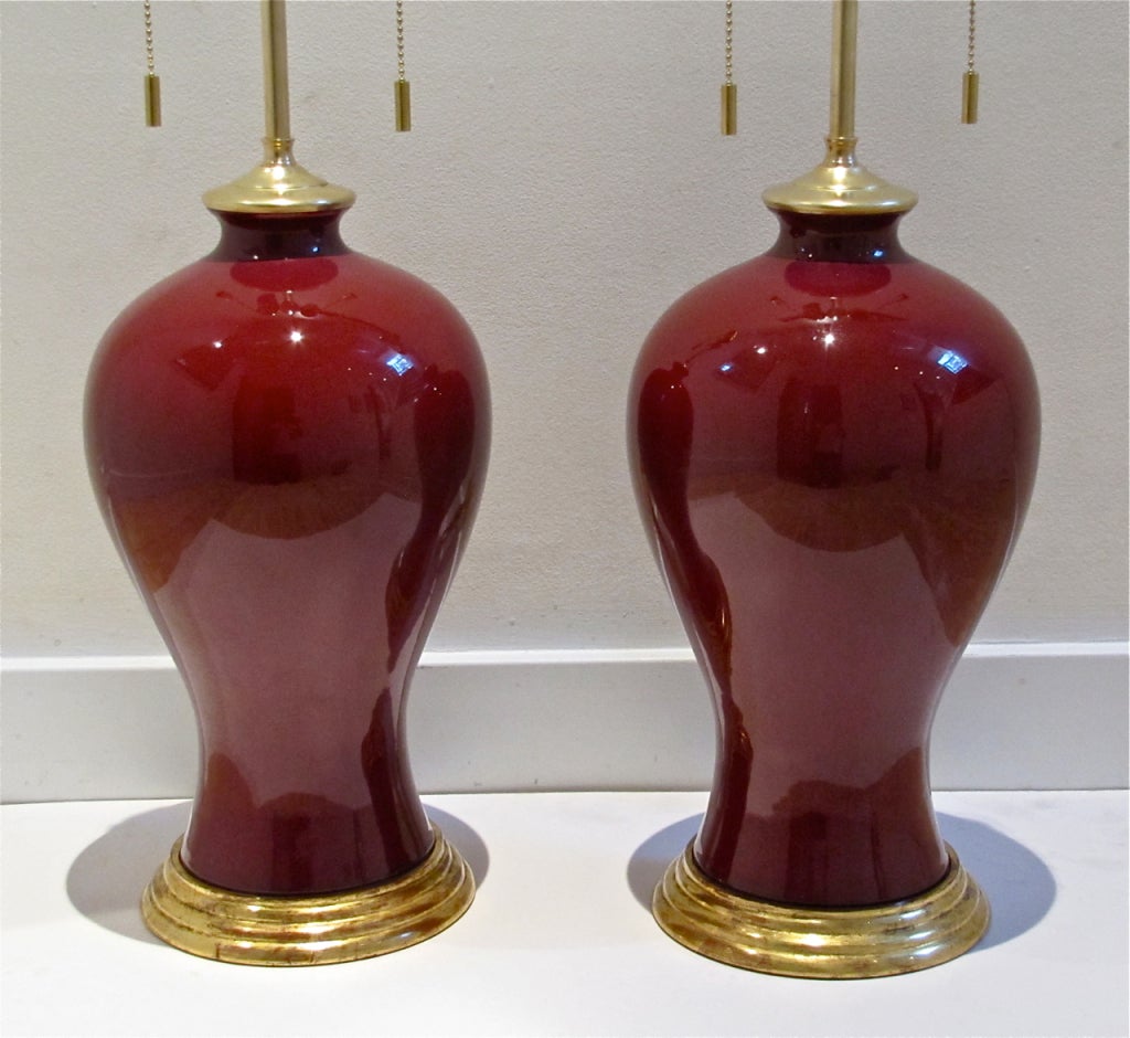 20th Century Exceptional Pair Chinese Oxblood Porcelain Lamps