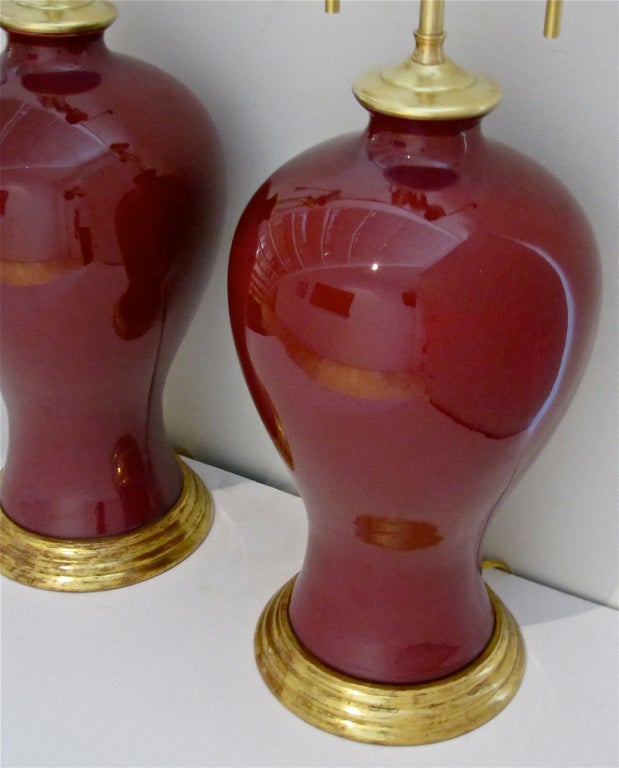 Exceptional Pair Chinese Oxblood Porcelain Lamps 4