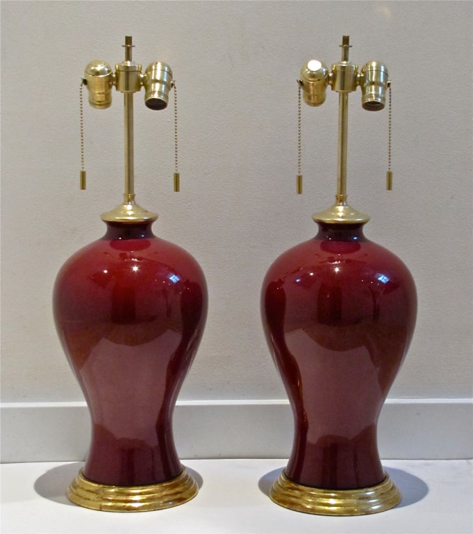 Exceptional Pair Chinese Oxblood Porcelain Lamps 5