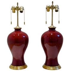 Antique Exceptional Pair Chinese Oxblood Porcelain Lamps