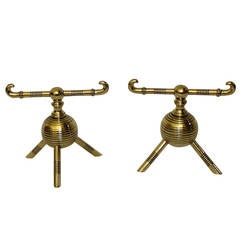 Antique Pair Christopher Dresser Brass Aesthetic Movement Period Andirons