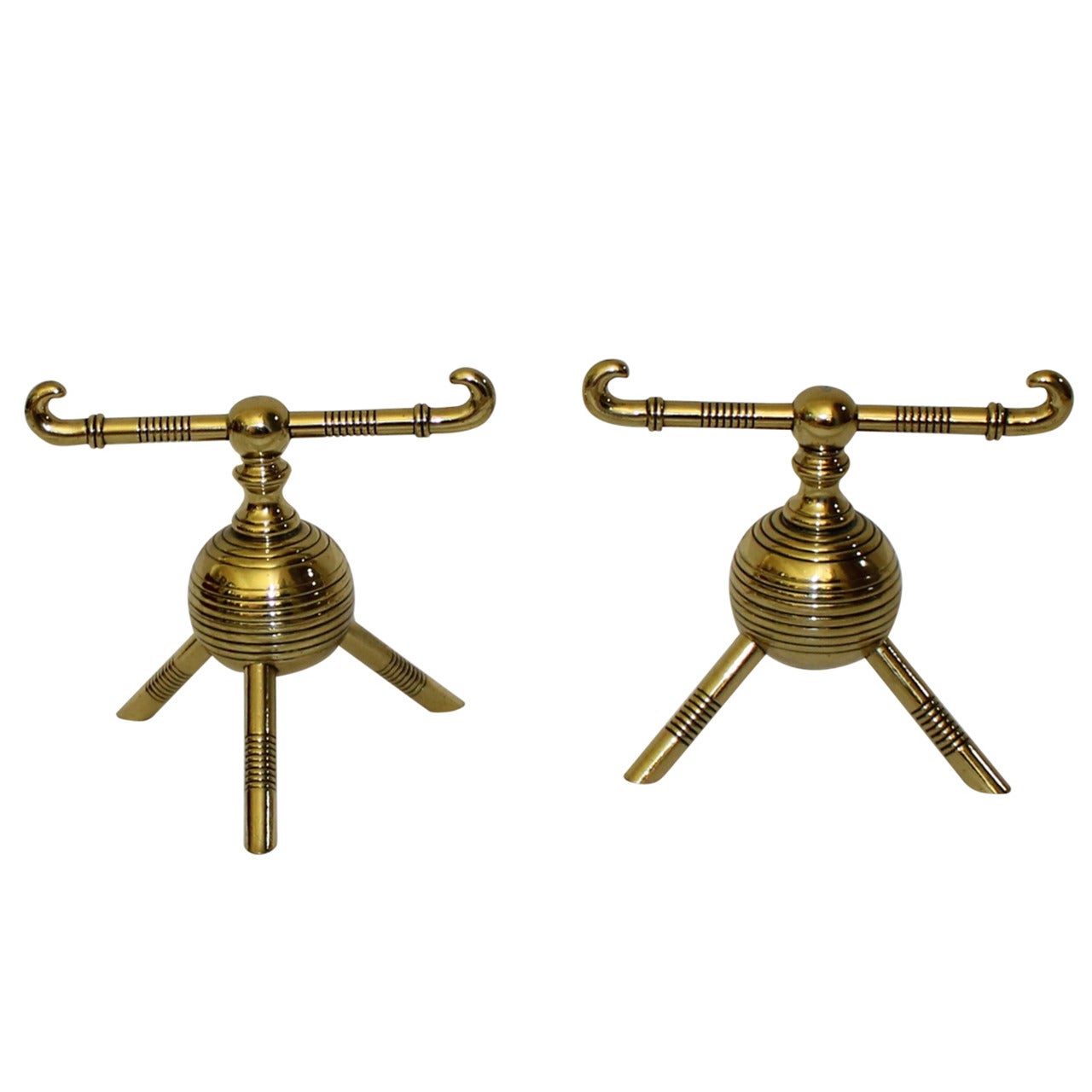 Pair Christopher Dresser Brass Aesthetic Movement Period Andirons For Sale