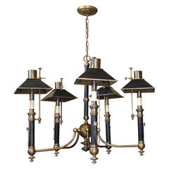 Retro Chapman Brass Five-Arm Regency Style Adjustable Shades Chandelier