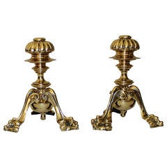 Pair of Diminutive 19th Century English Brass Andirons 2