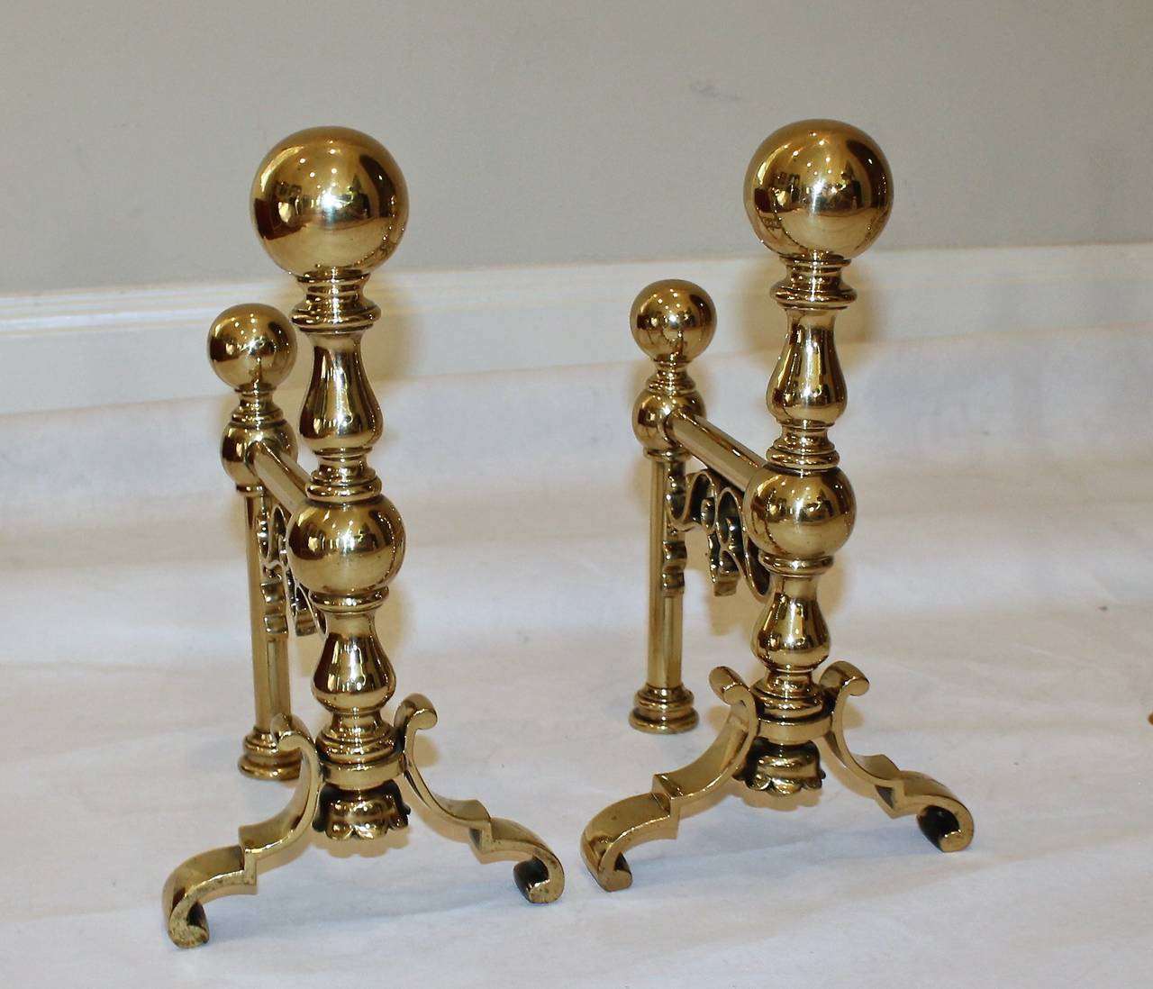 19th Century English Brass Andirons In Excellent Condition In Dallas, TX