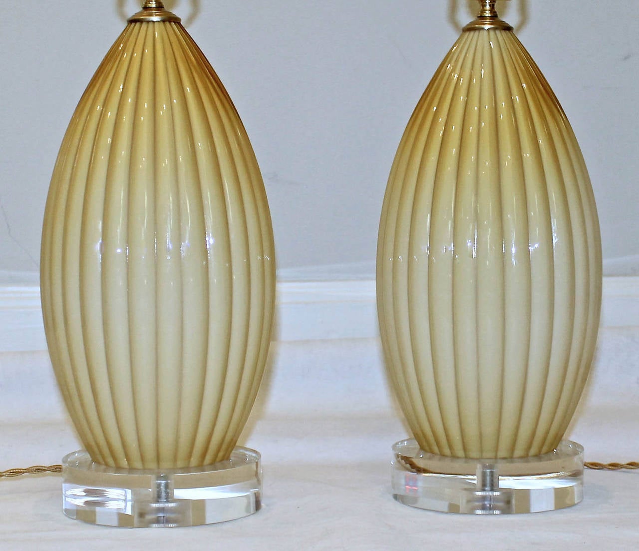 Italian Pair of Butterscotch Cased Murano Glass Lamps