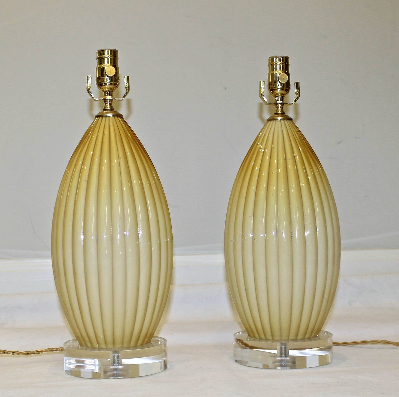 Pair of Butterscotch Cased Murano Glass Lamps 4