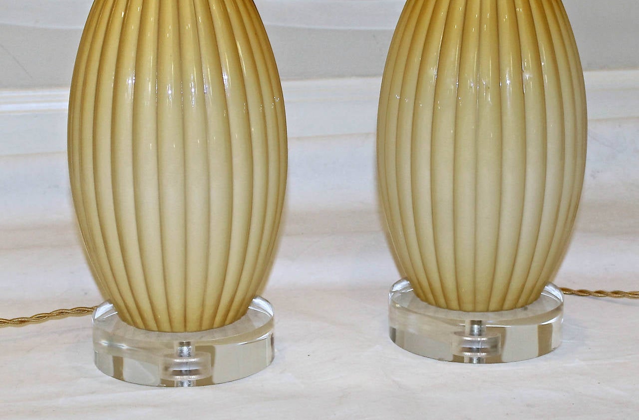 Pair of Butterscotch Cased Murano Glass Lamps 1