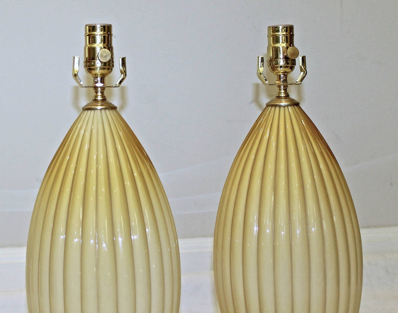 Pair of Butterscotch Cased Murano Glass Lamps In Excellent Condition In Palm Springs, CA