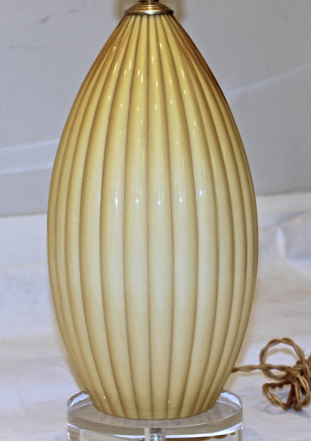 Mid-20th Century Pair of Butterscotch Cased Murano Glass Lamps