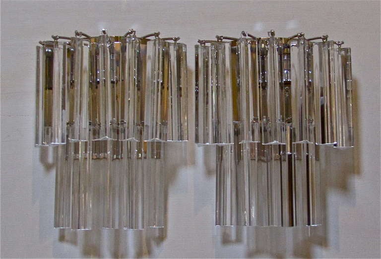 Pair Venini Murano Triedi Glass Wall Sconces