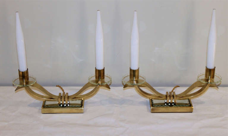Exquisite Pair of Jules Leleu Style French Mantle Lamps 2