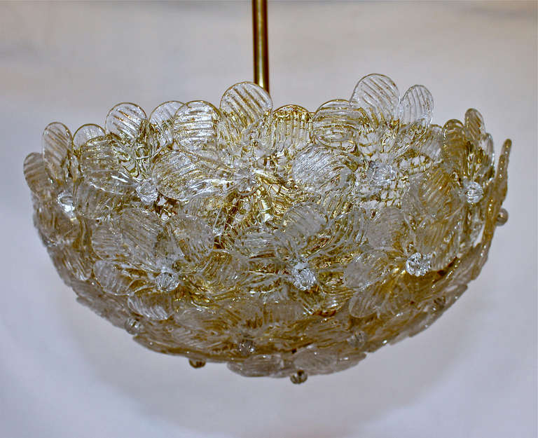 Italian Barovier Murano Glass Floral Light Ceiling Pendant