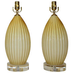 Pair of Butterscotch Cased Murano Glass Lamps 11