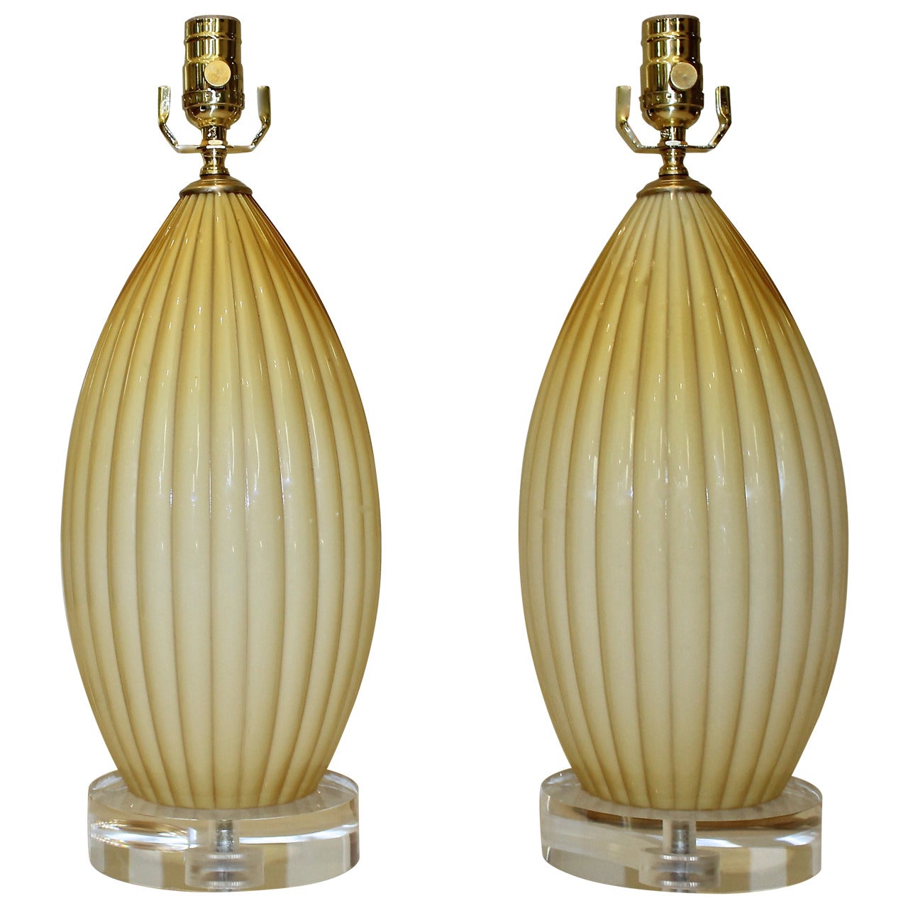 Pair of Butterscotch Cased Murano Glass Lamps