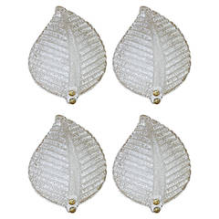 Four Clear Murano Glass Leaf Wall Sconces