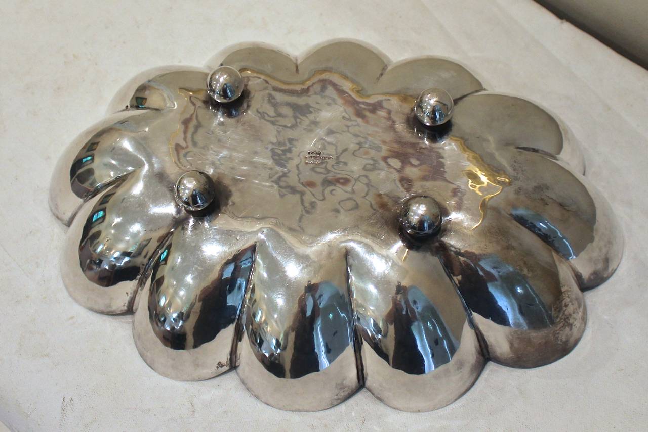 Mexican Large Casa Prieto Scalloped Silver Centerpiece Footed Bowl