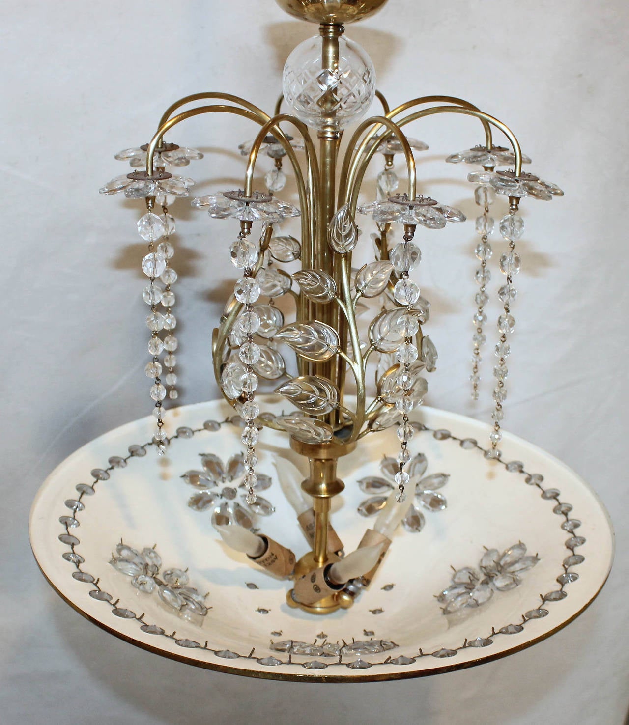 Maison Bagues Style Crystal Leaf Chandelier or Pendant Light In Good Condition In Palm Springs, CA