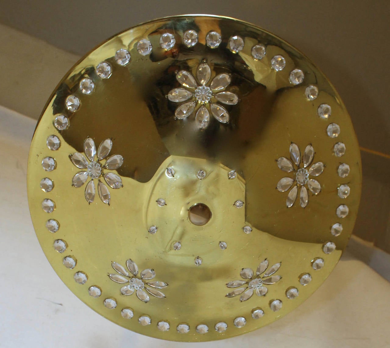 Brass Maison Bagues Style Crystal Leaf Chandelier or Pendant Light
