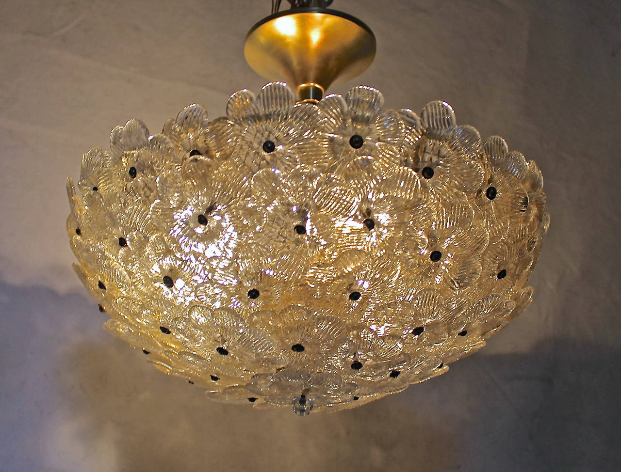 Mid-20th Century Pair of Barovier Murano Glass Floral Ceiling Pendant Lights