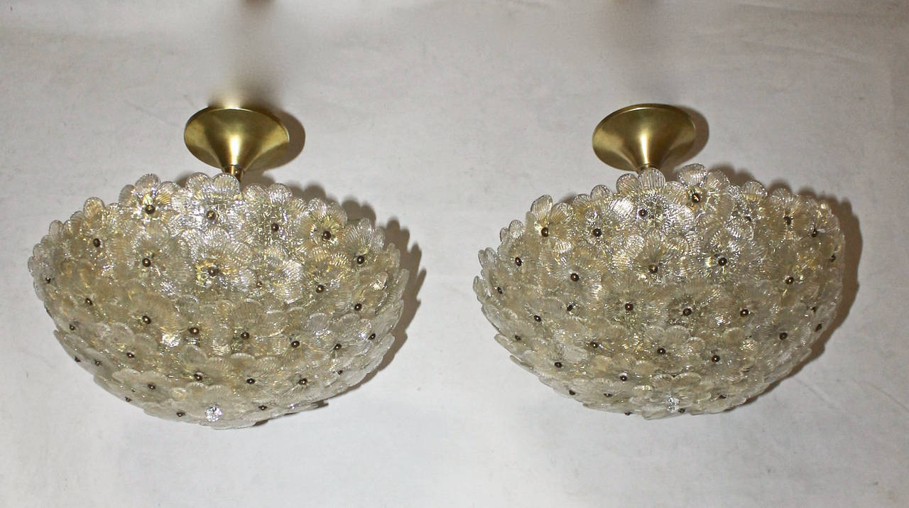 Pair of Barovier Murano Glass Floral Ceiling Pendant Lights 4