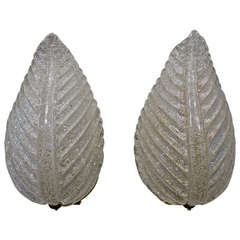Pair Barovier Murano Glass Leaf Wall Sconces 6