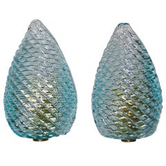 Pair (3 available) Barovier Murano Aqua Blue Glass Wall Sconces