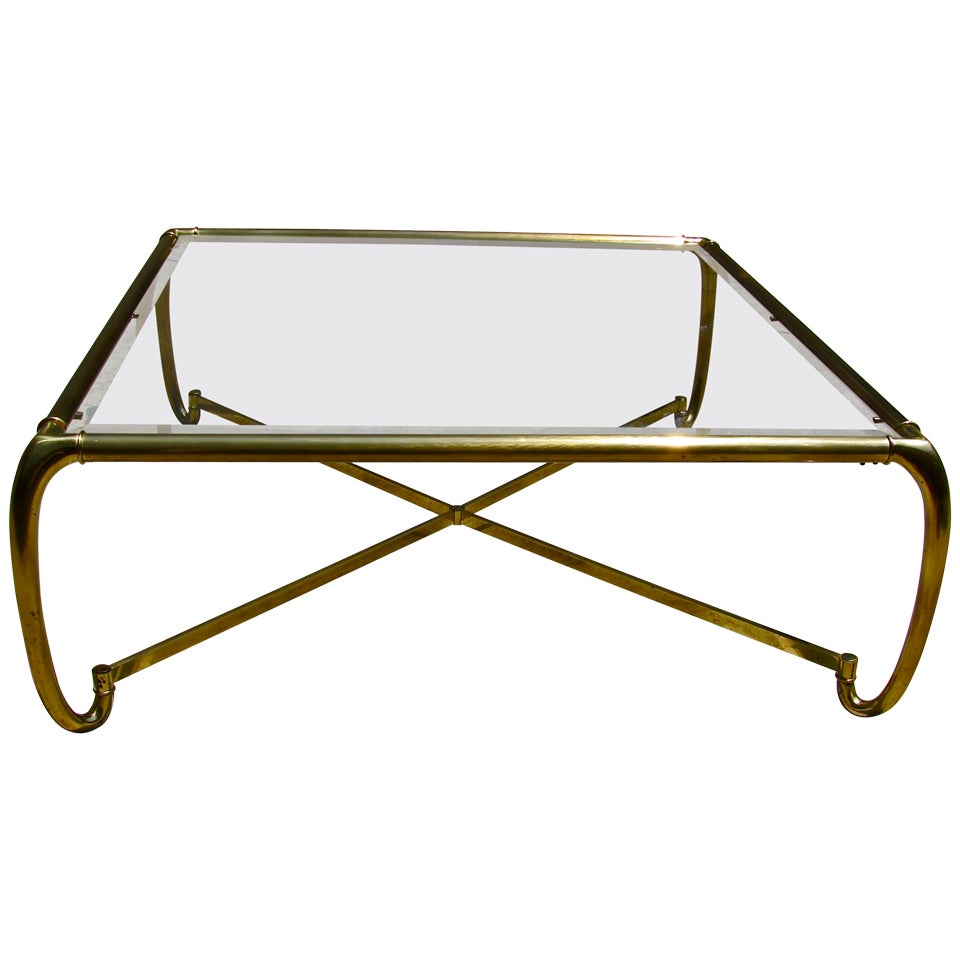 Mastercraft Brass Glass Cocktail Coffee Table at 1stDibs