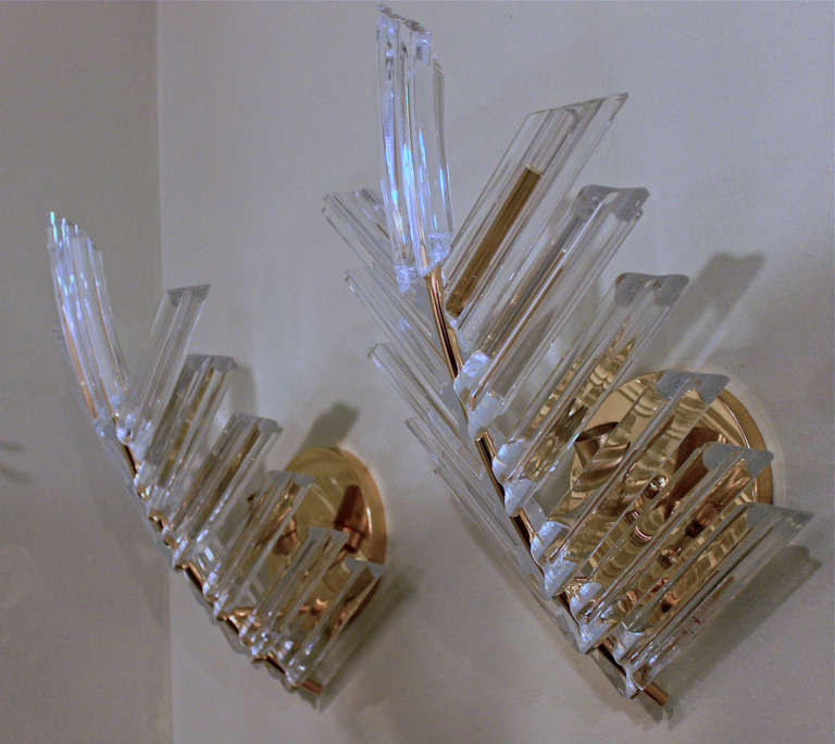20th Century Italian Triedi Glass Leaf Wall Sconces