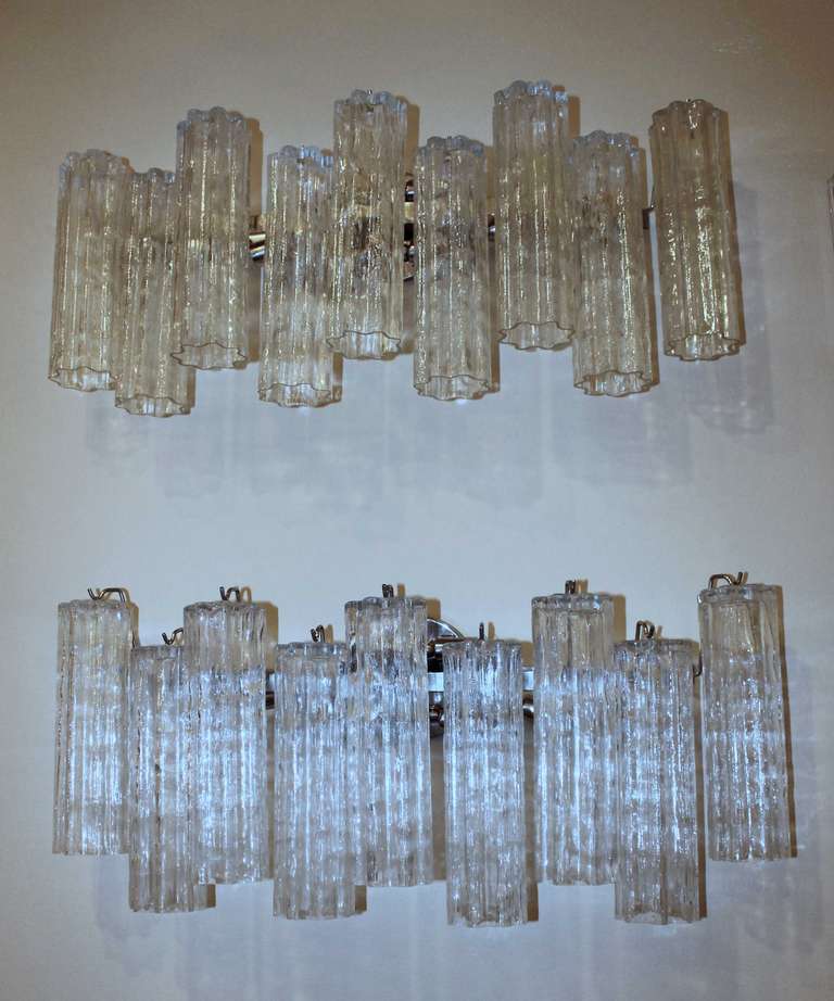 Large Pair Italian Tonchi Glass Tubes Wall Sconces